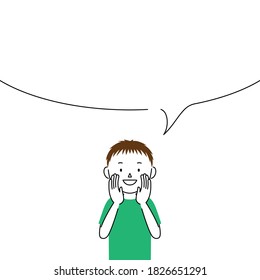 Illustration of a boy telling something with a speech bubble (advertisement announcement, notice)