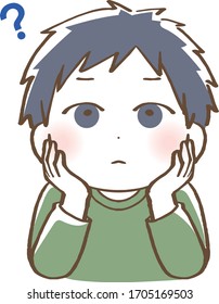 Illustration of a boy thinking with a cheek stick