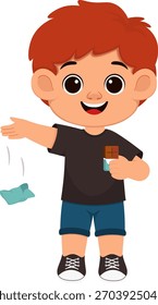 Ilustración del niño que tira la envoltura
