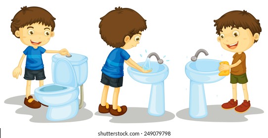 Illustration of boy and toilet