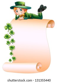 Illustration of a boy at the top of an empty paper on a white background