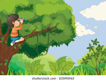 Illustration of boy in a tree