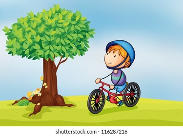 illustration of a boy and a tree in a beautiful nature