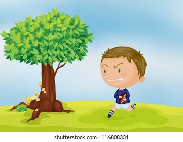 illustration of a boy and a tree in beautiful nature