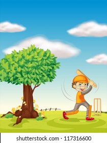 illustration of a boy and a tree in a beautiful nature