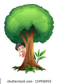 illustration of a boy and a tree on a white background