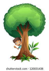 illustration of a boy and a tree on a white background