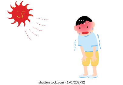 Illustration of a boy trembling with heat stroke