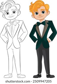 Illustration of a boy in a tuxedo