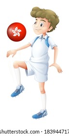 Illustration of a boy using the ball with the flag of Hongkong on a white background