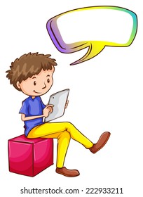 Illustration of a boy using a gadget with an empty callout on a white background 