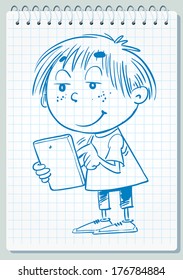 Illustration of a Boy Using a Tablet Computer