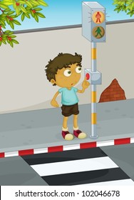 Illustration of boy using a zebra crossing