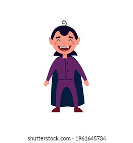 Ilustración de un muchacho con disfraz de vampiro, ilustración vectorial aislada en fondo blanco.
