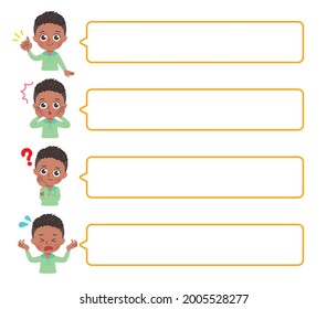 It is an illustration of a boy with various emotions and a balloon. Since it is vector art, it can be easily edited.