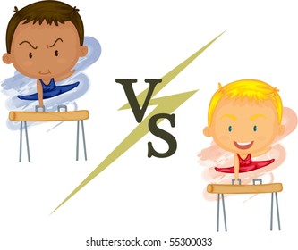 Illustration of Boy vs Girl Gymanstic Sports on white background