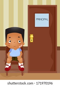 Illustration of a Boy Waiiting for His Turn to be Called in the Principal's Office