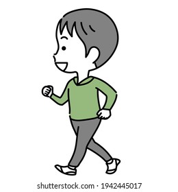 Illustration of a boy walking outside