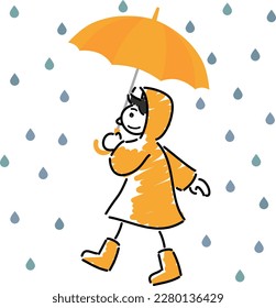 Illustration eines im Regen spazierenden Jungen