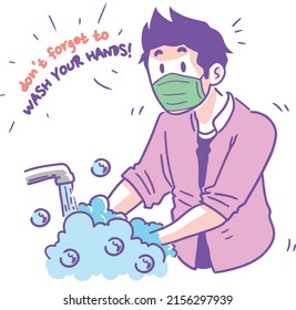 An illustration of A Boy Is Washing Their Hands To Prevent The Virus