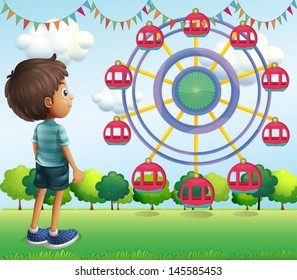 Illustration of a boy watching the ferris wheels