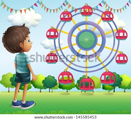 Illustration of a boy watching the ferris wheels