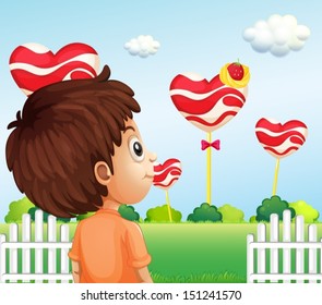 Illustration Boy Watching Giant Lollipops Stock Vector Royalty Free Shutterstock