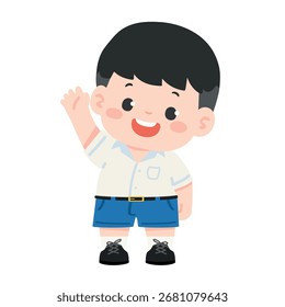 Ilustración del niño que agita la mano en el estudiante del uniforme escolar