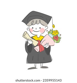 Illustration of a boy wearing a graduation gown and a graduation cap.