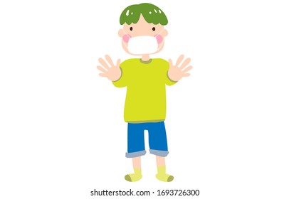 Illustration of a boy wearing a mask and sticking out both hands