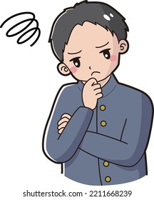 Illustration of a boy wearing a school uniform thinking