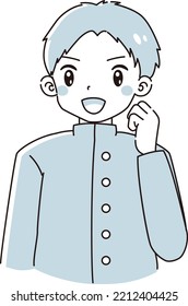Illustration of a boy wearing a school uniform doing a guts pose