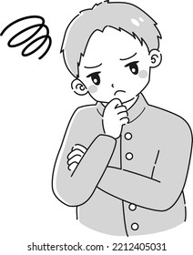Illustration of a boy wearing a school uniform thinking
