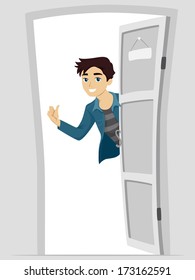 Illustration Boy Welcoming People Into His Stock Vector (Royalty Free ...