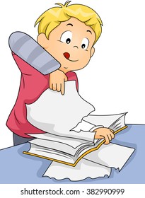 Illustration of a Boy while Tearing the pages of his Book