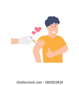 illustration of a boy who is being injected by a doctor, to be given a vaccine or immunization. anti-viral medicine, increase immunity, prevention from disease. concept of treatment. flat style. UI