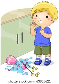 Illustration of a Boy Who Got His Finger Cut