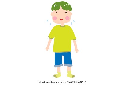 Illustration of a boy who is in trouble sweating