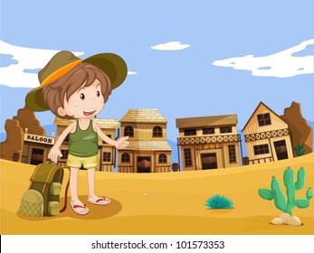 Illustration of boy in wild west town