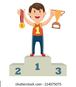 Illustration Of A Boy Winner On A Podium