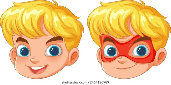 Illustration of a boy with and without a mask