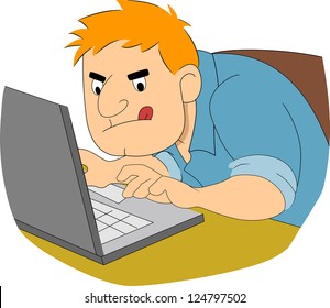 Illustration eines Jungenschriftstellers, der schnell auf seinen Laptop tippt
