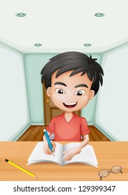 Illustration of a boy writing a letter