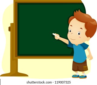 Illustration of a Boy Writing on a Blackboard