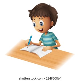 Illustration of a boy writing on a white background