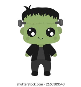 Illustration of a boy in a zombie costume. Vector Halloween illustration. Cute little illustration Halloween for kids, fairy tales, covers, baby shower, textile t-shirt, baby book.