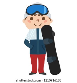 Illustration of a boy.Boys are fashioning to enjoy snowboarding.Snowboarding is winter sports.