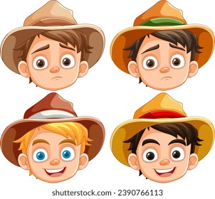Illustration of a boy's face with various emotions