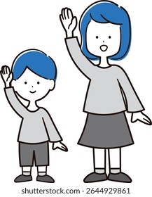 Illustration of boys and girls raising their hands