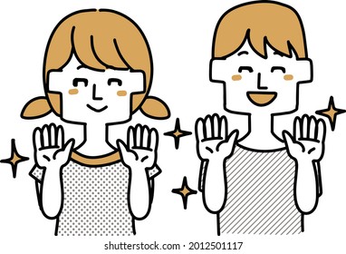 Illustration of boys and girls who washed their hands cleanly